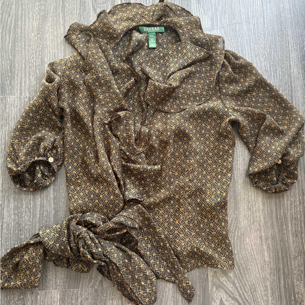 Lauren Ralph Lauren Brown Patterned Blouse